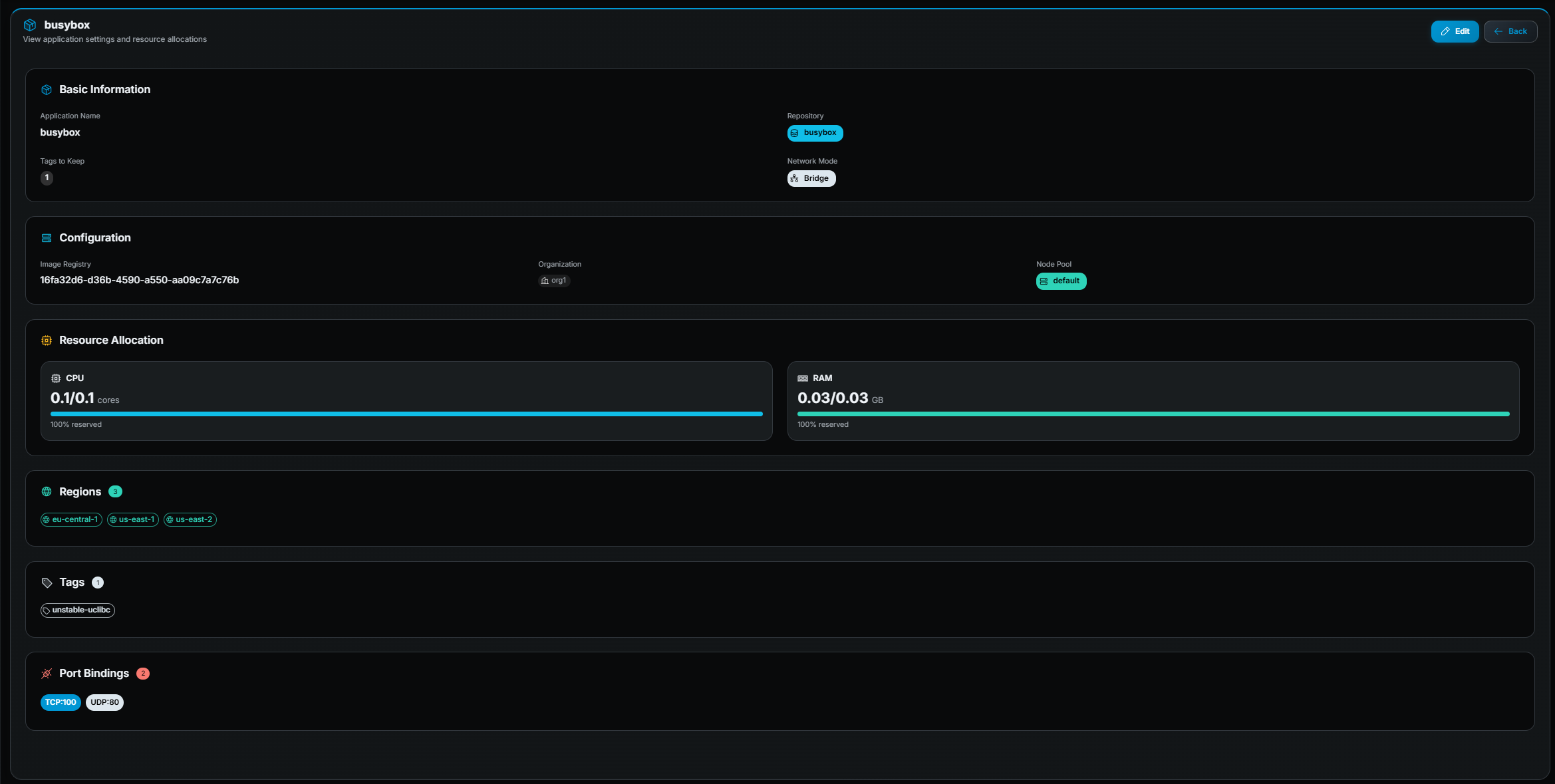 Gameye Admin — Application Details page