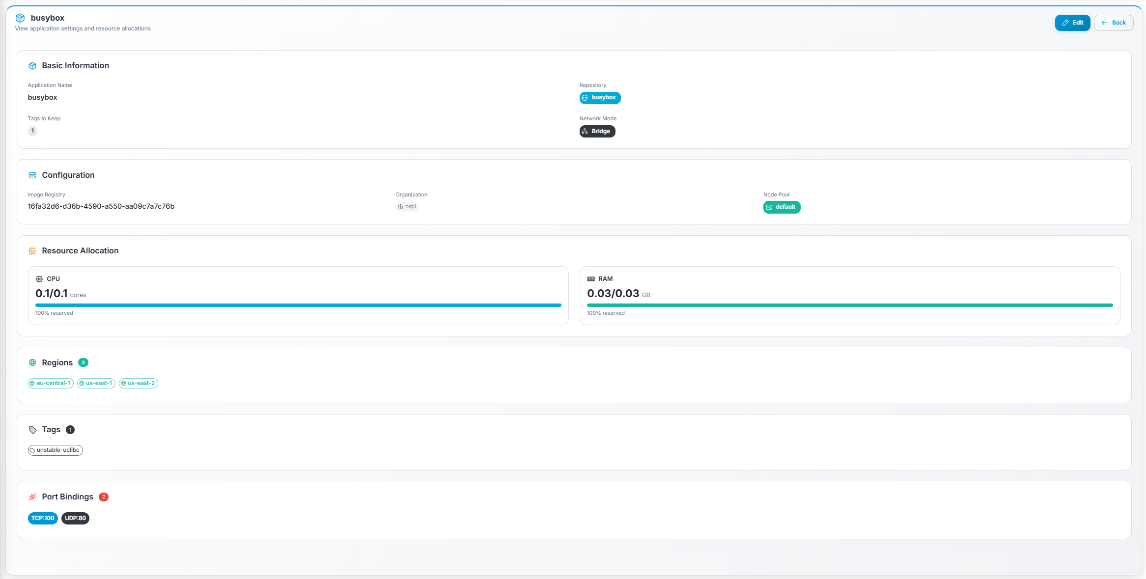 Gameye Admin — Application Details page