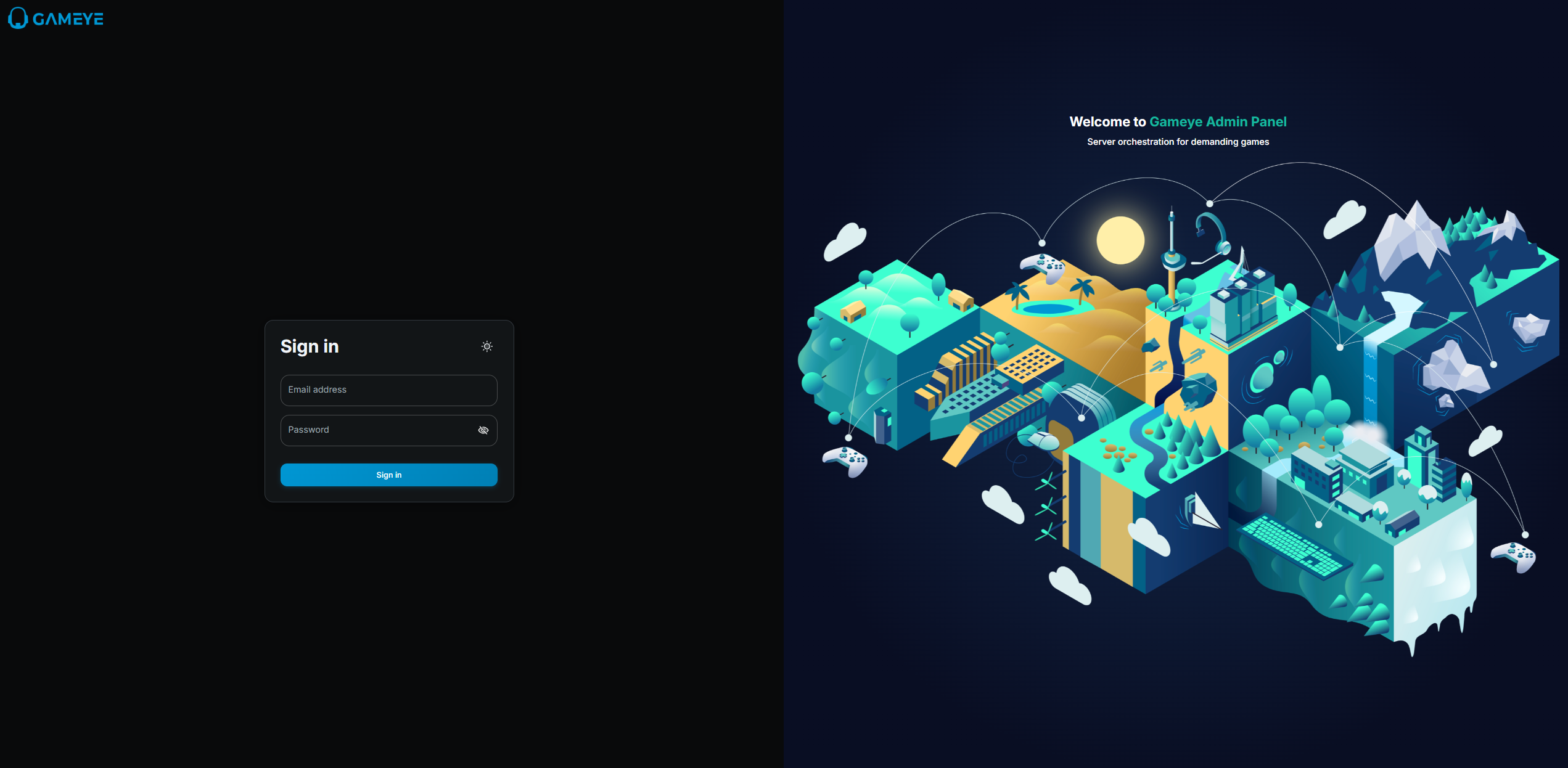 Gameye Admin — Sign in page