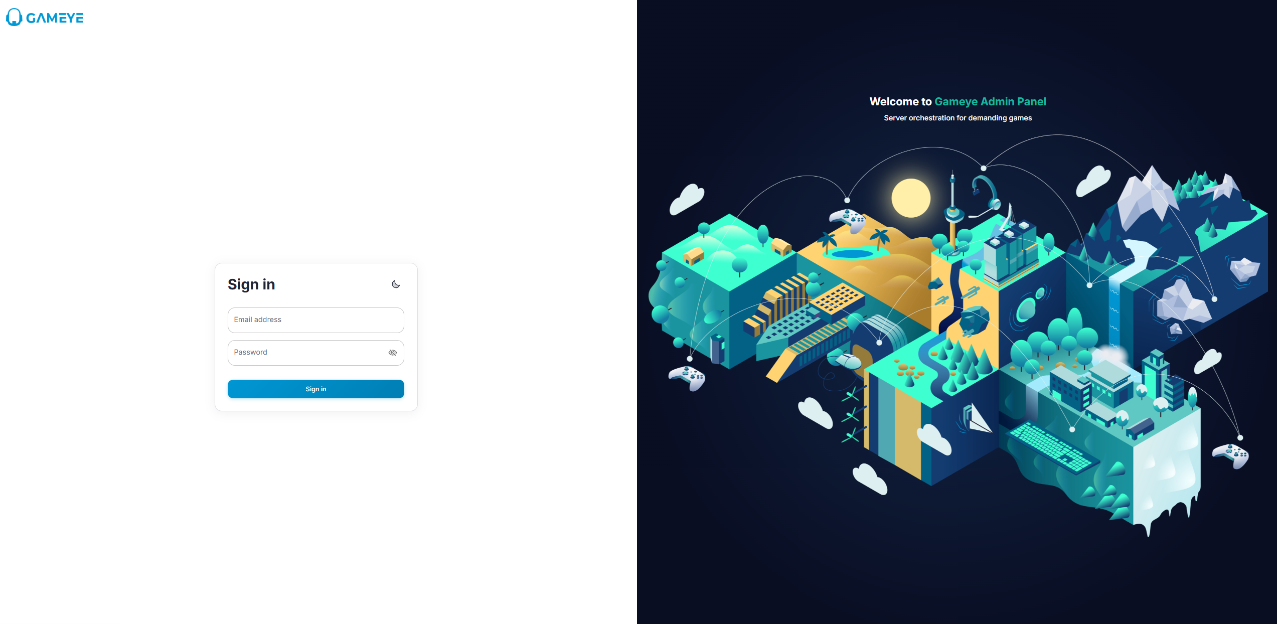 Gameye Admin — Sign in page