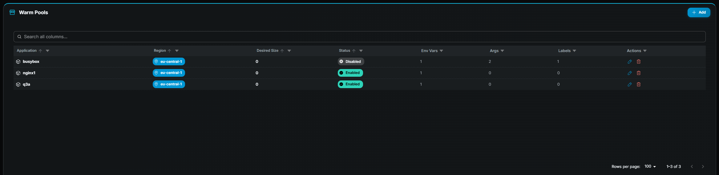 Gameye Admin — Warm Pools table